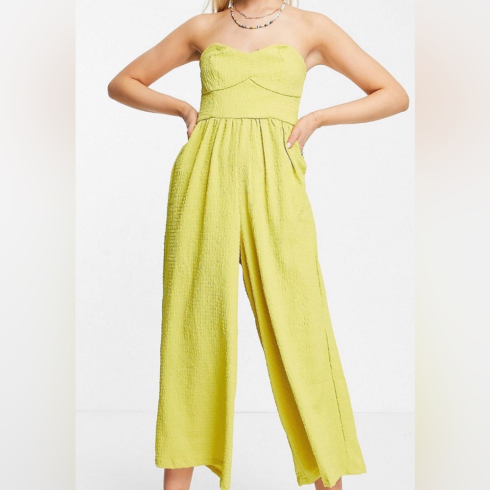 NWOT ASOS Chartreuse Textured Bandeau Jumpsuit